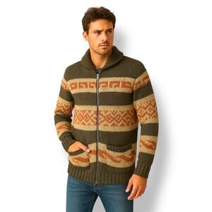 RVCA Nature X Industry Men Zip Shawl Collar Fair Isle Knit Sweater M Southwest‎